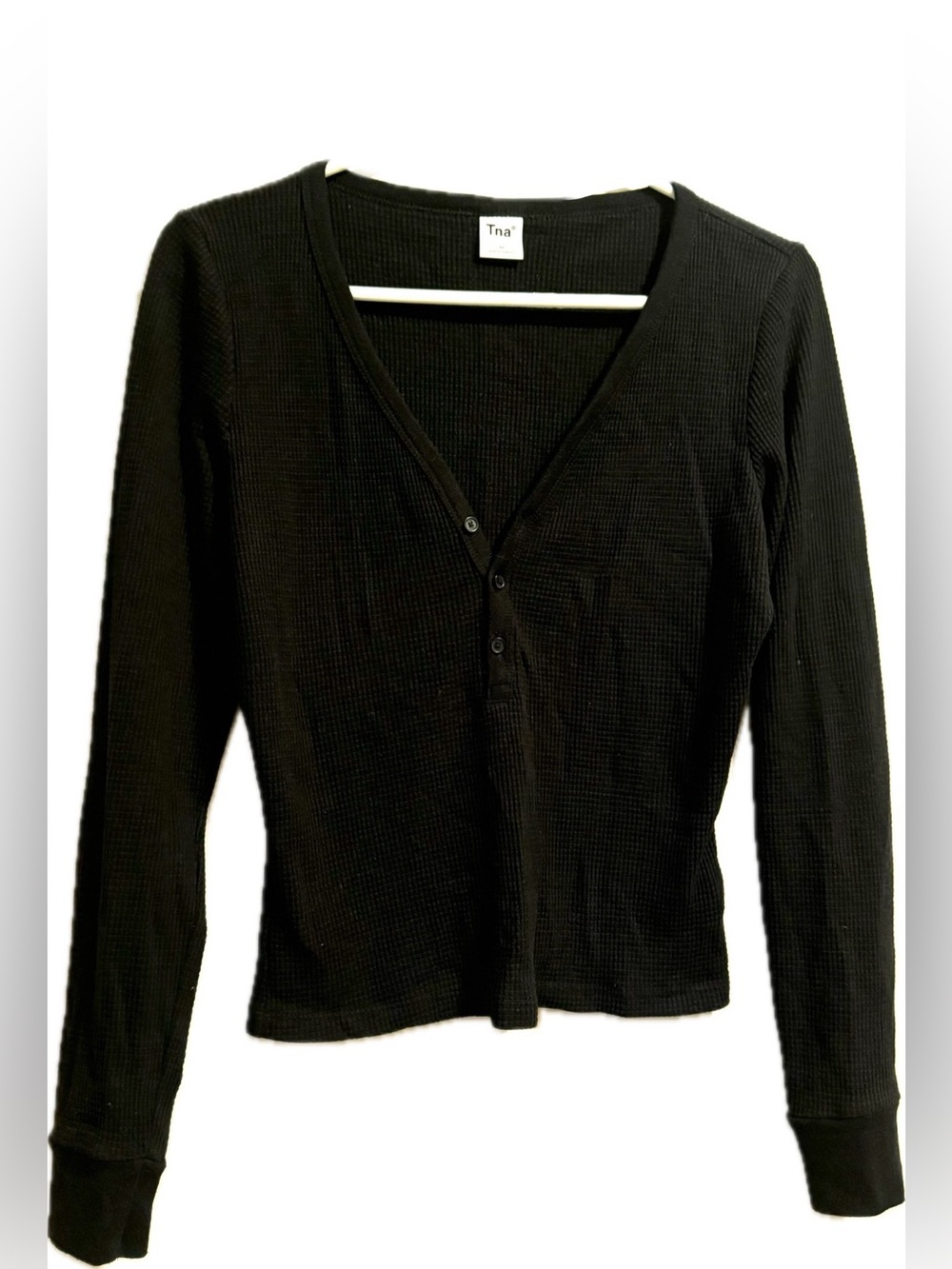 TNA Black V-Neck Henley Long Sleeve Top